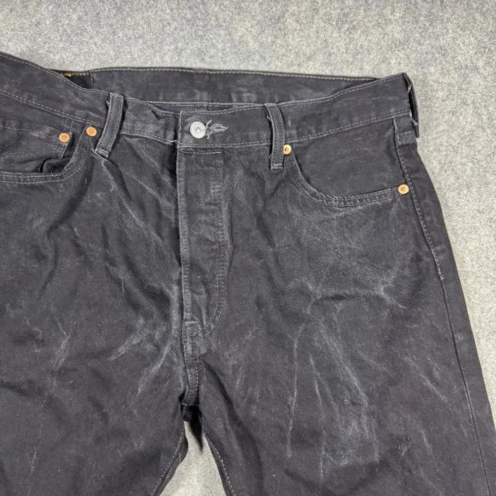 Levis 501 Original Fit Mens Black Straight Leg Button Fly Jeans 36x30 Faded Work